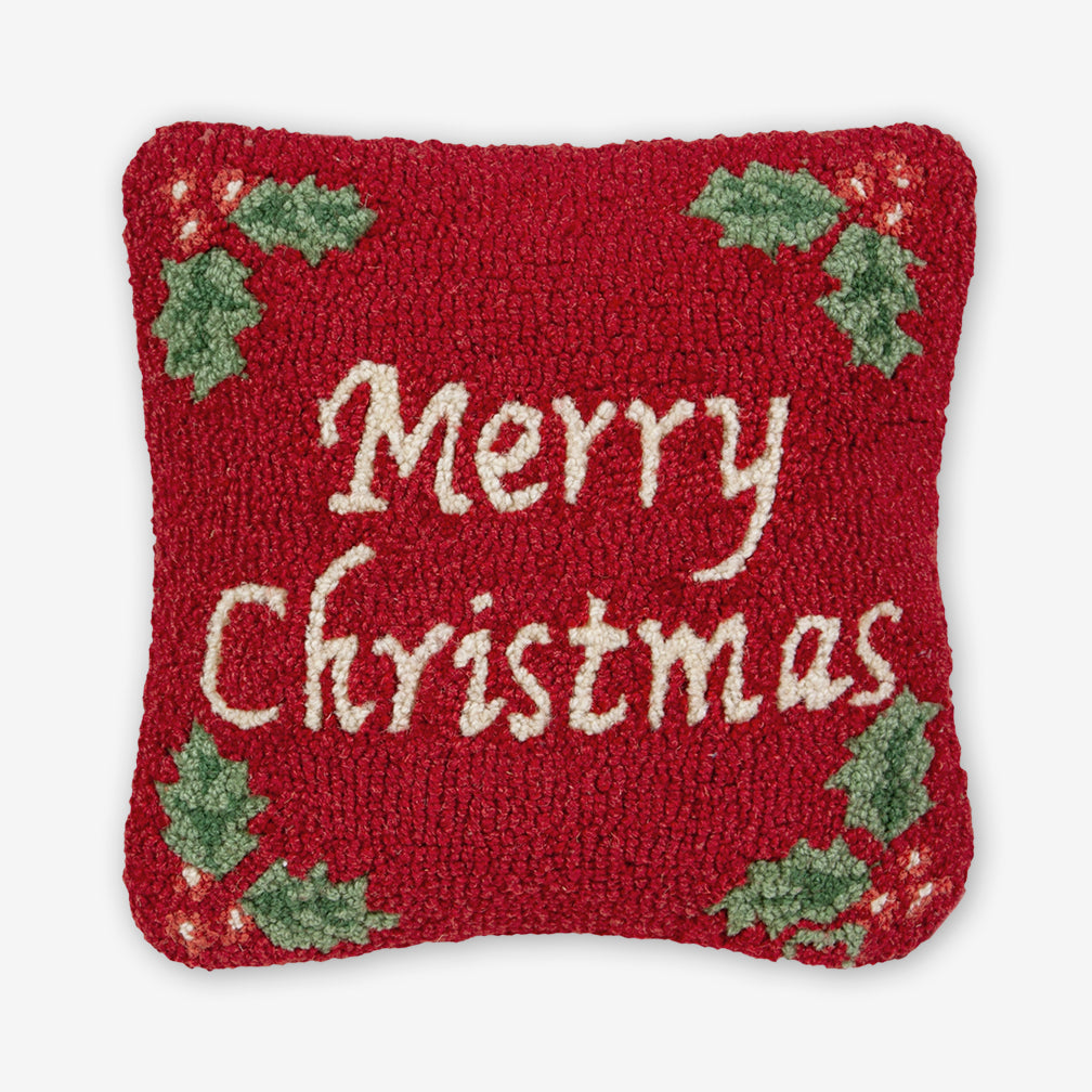 Chandler 4 Corners: Hand-Hooked Wool Pillow: 14x14 Inch Merry Christmas