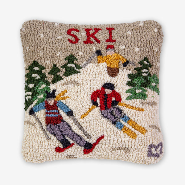 Chandler 4 Corners: Hand-Hooked Wool Pillow: 14x14 Inch Ski