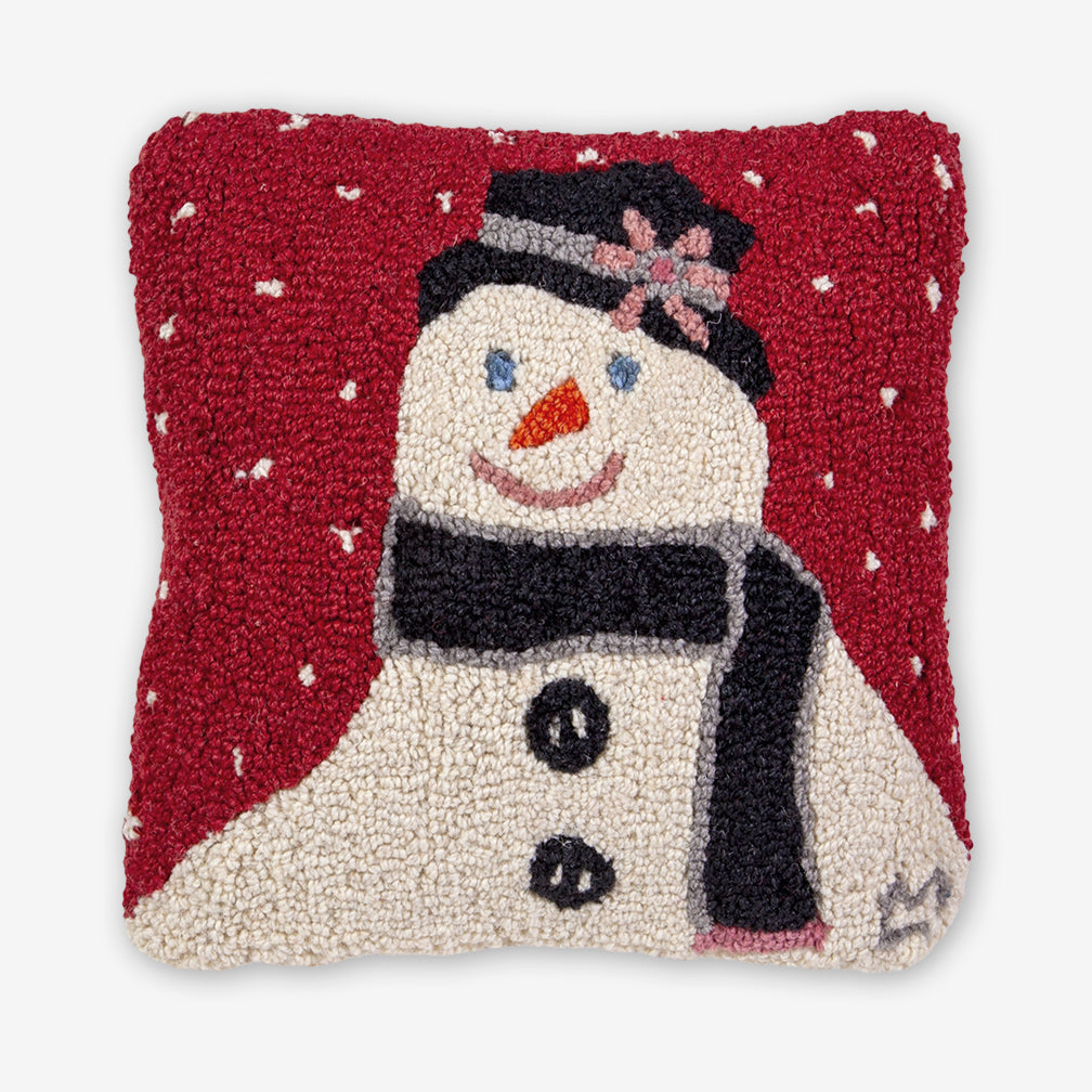 Chandler 4 Corners: Hand-Hooked Wool Pillow: 14x14 Inch Snowflower Man