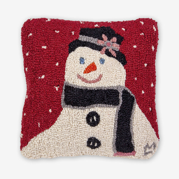 Chandler 4 Corners: Hand-Hooked Wool Pillow: 14x14 Inch Snowflower Man
