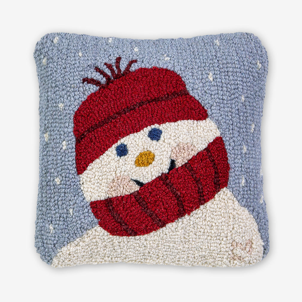 Chandler 4 Corners: Hand-Hooked Wool Pillow: 14x14 Inch Sweet Little Snowman