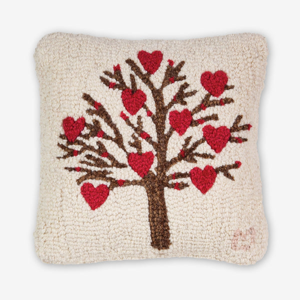 Chandler 4 Corners: Hand-Hooked Wool Pillow: 14x14 Inch Tree of Hearts