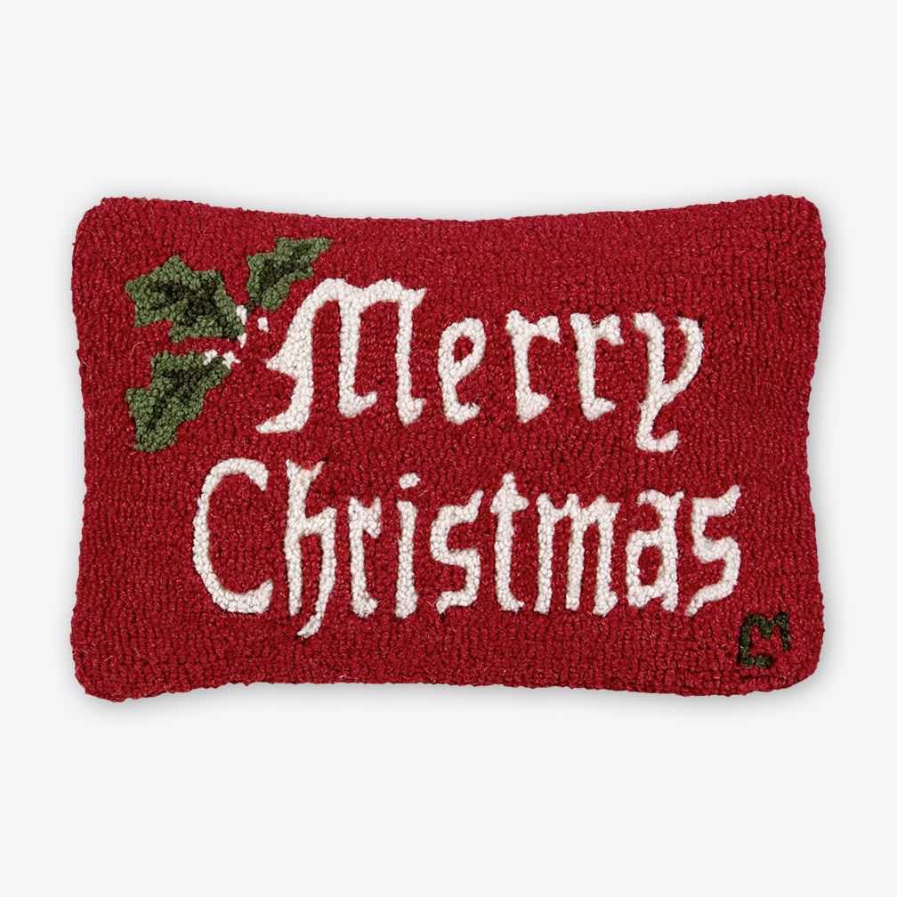 Chandler 4 Corners: Hand-Hooked Wool Pillow: 18x12 Inch Merry Christmas