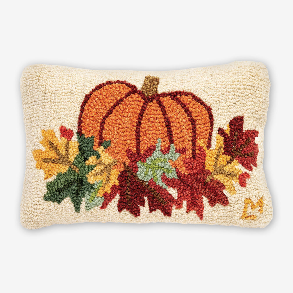 Chandler 4 Corners: Hand-Hooked Wool Pillow: 18x12 Inch Pumpkin Harvest