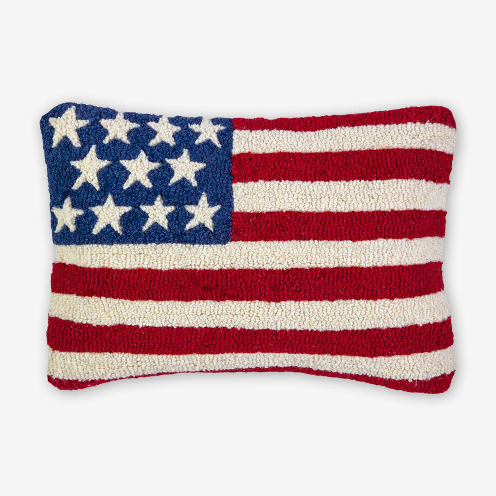 Chandler 4 Corners: Hand-Hooked Wool Pillow: 18x12 Inch Stars & Stripes