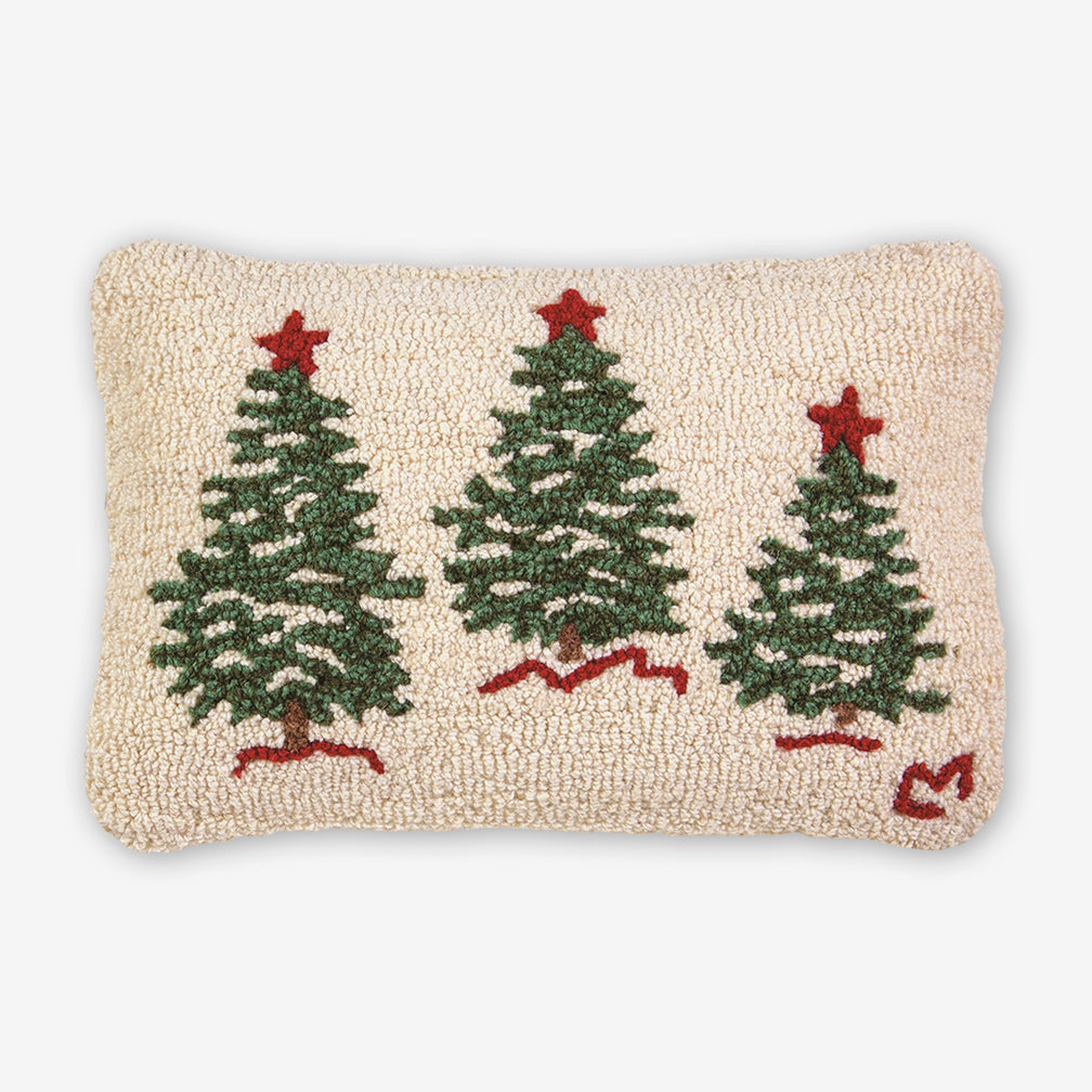 Chandler 4 Corners: Hand-Hooked Wool Pillow: 18x12 Inch Trees on White