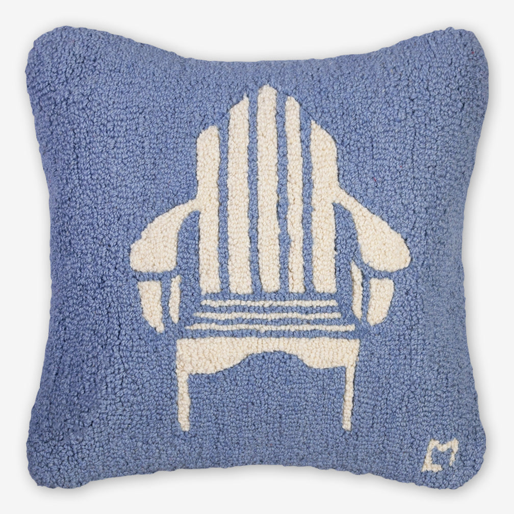 Chandler 4 Corners: Hand-Hooked Wool Pillow: 18x18 Inch Adirondack Chair on Blue