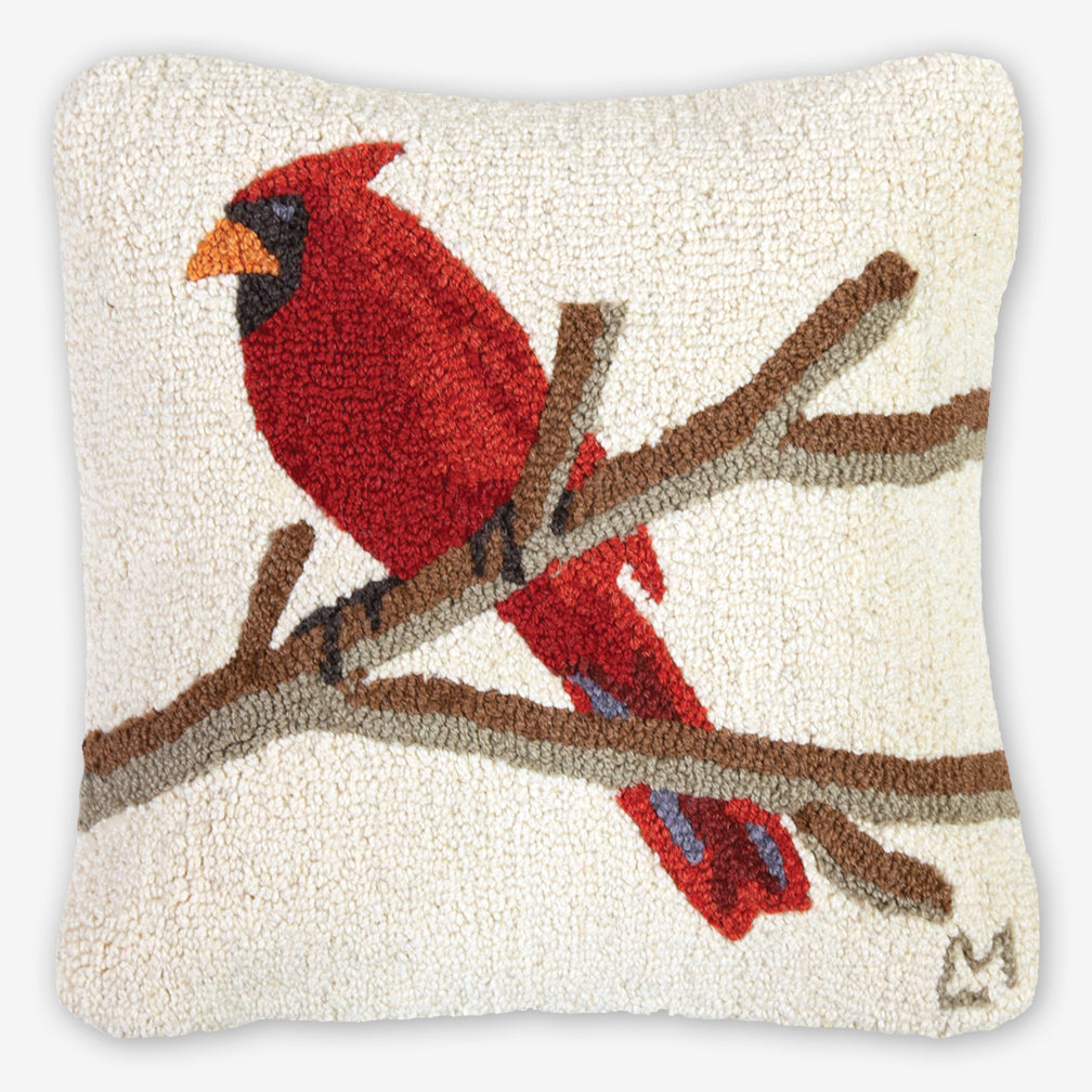 Chandler 4 Corners: Hand-Hooked Wool Pillow: 18x18 Inch Cardinal