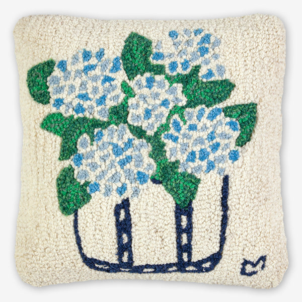 Chandler 4 Corners: Hand-Hooked Wool Pillow: 18x18 Inch Hydrangea Tote