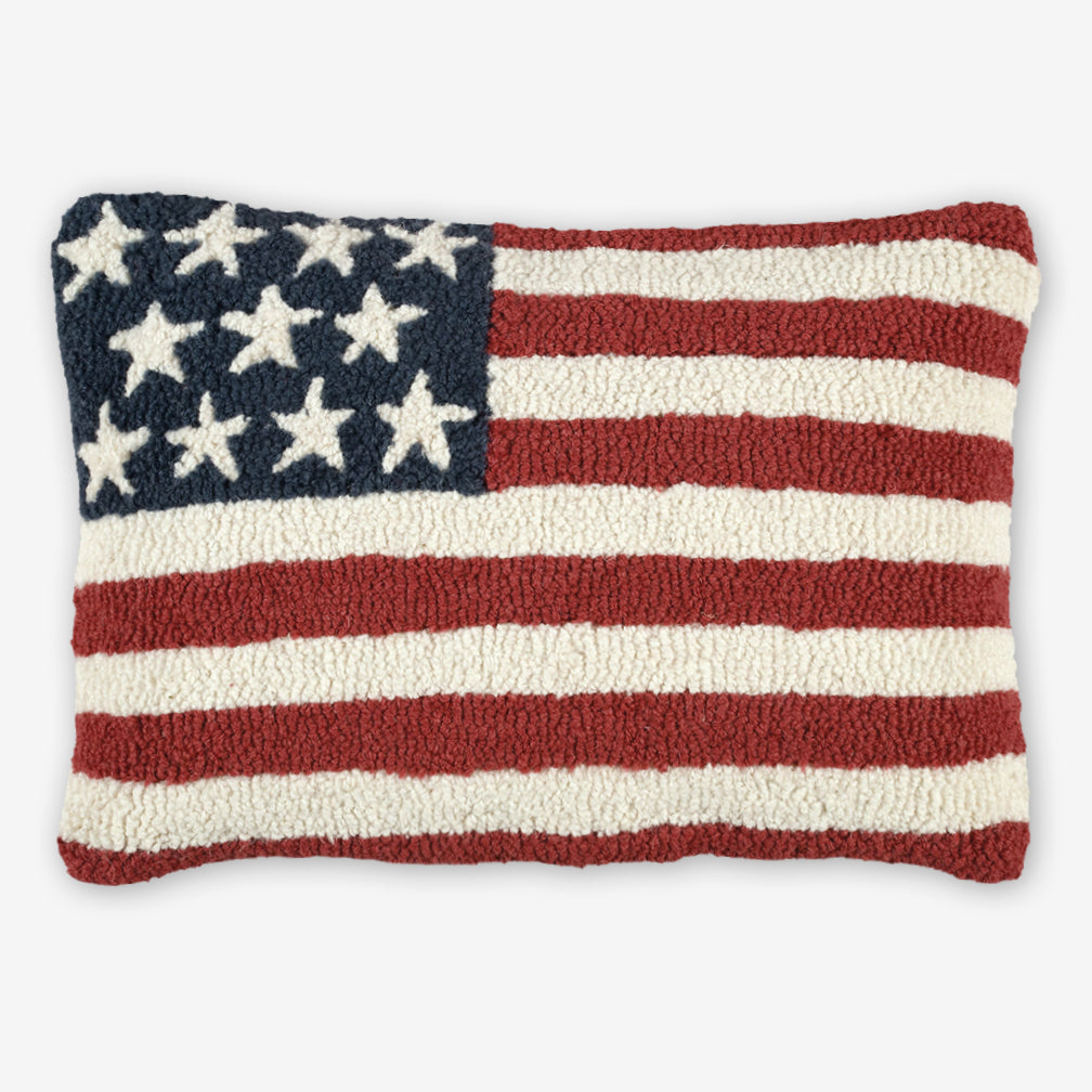 Chandler 4 Corners: Hand-Hooked Wool Pillow: 20x14 Inch Stars & Stripes