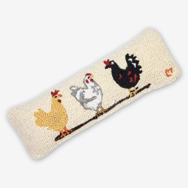 Chandler 4 Corners: Hand-Hooked Wool Pillow: 24x8 Inch Three Hens Chicken