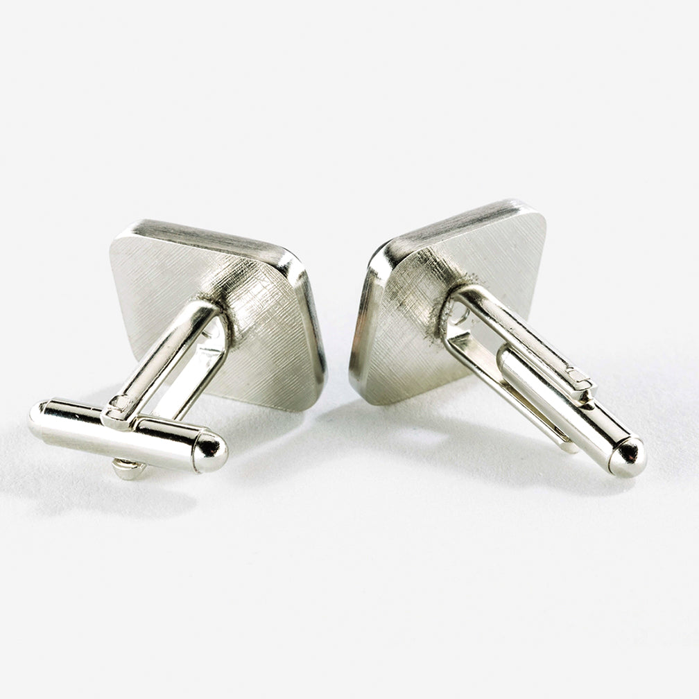 Davin & Kesler: Cuff Links: Argentium Silver Inlay Square Ebony, Diagonal