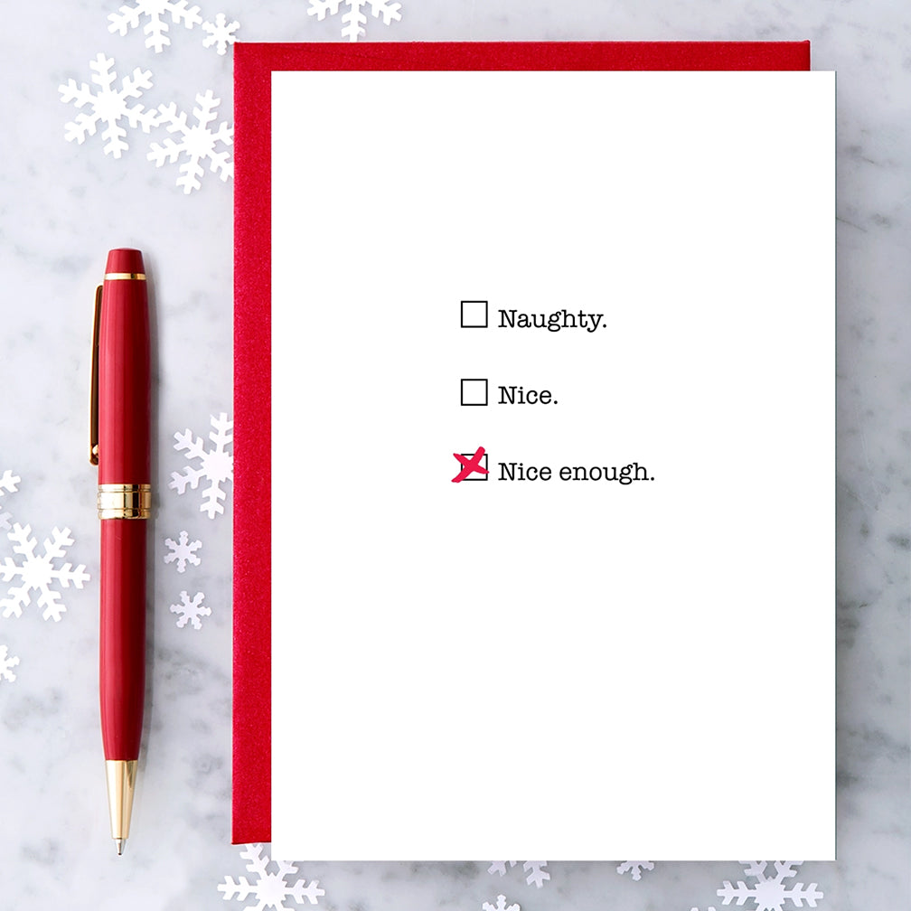 Design With Heart Holiday Card: Naughty. Nice. Nice Enough