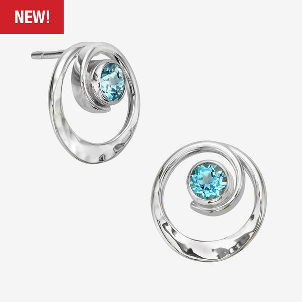 Ed Levin Designs: Post Earrings: Posy, Silver with Blue Topaz