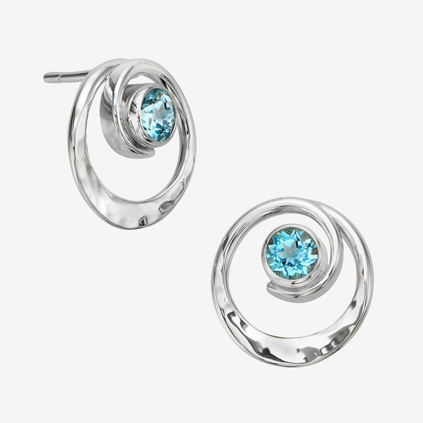 Ed Levin Designs: Post Earrings: Posy, Silver with Blue Topaz