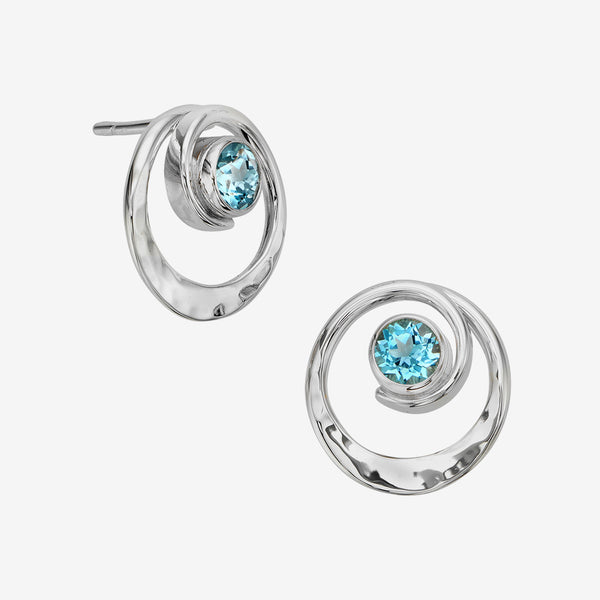 Ed Levin Designs: Post Earrings: Posy, Silver with Blue Topaz