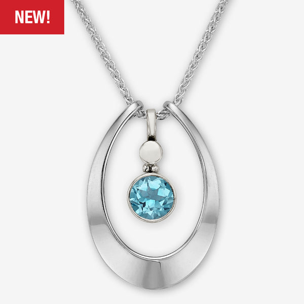 Ed Levin Designs: Necklace: Caprice Pendant, Silver with Blue Topaz 18"