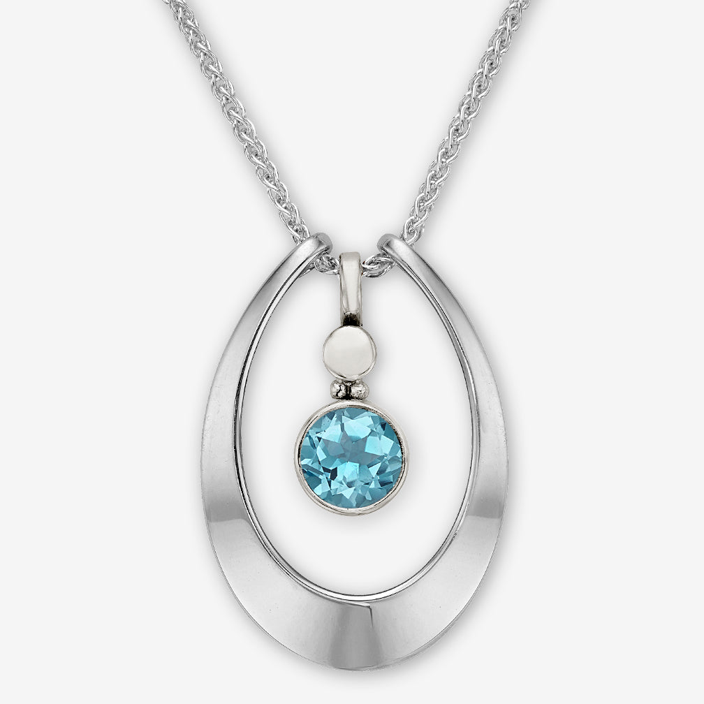 Ed Levin Designs: Necklace: Caprice Pendant, Silver with Blue Topaz 18"