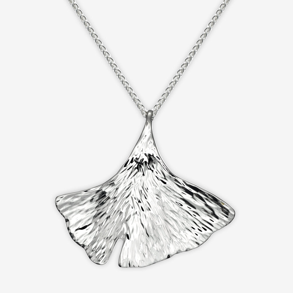 Ed Levin Designs: Necklace: Ginkgo Pendant, Silver 18"