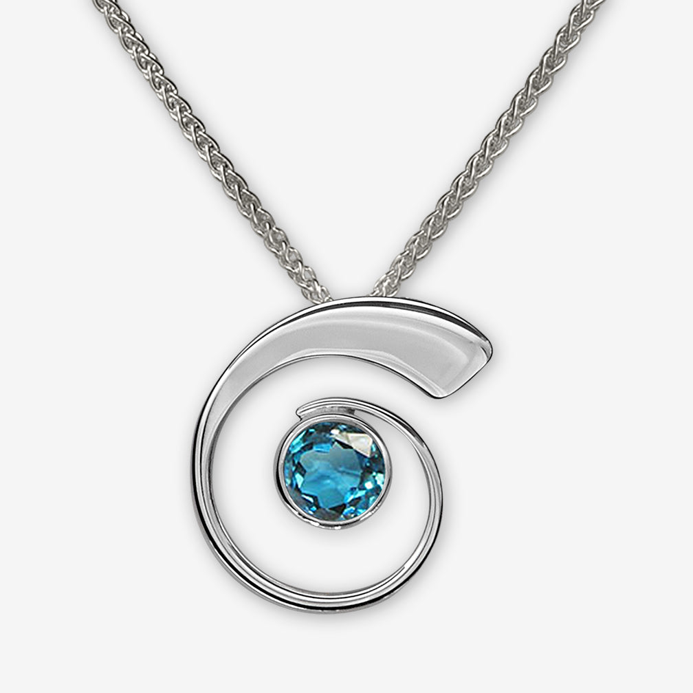 Ed Levin Designs: Necklace: Nautilus Pendant, Silver with Blue Topaz 18"