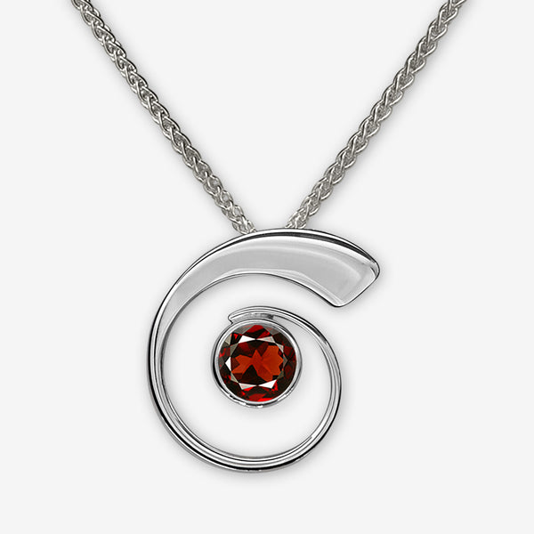 Ed Levin Designs: Necklace: Nautilus Pendant, Silver with Faceted Garnet 18"