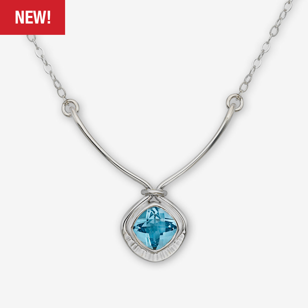 Ed Levin Designs: Necklace: Regal, Silver with Blue Topaz 18"