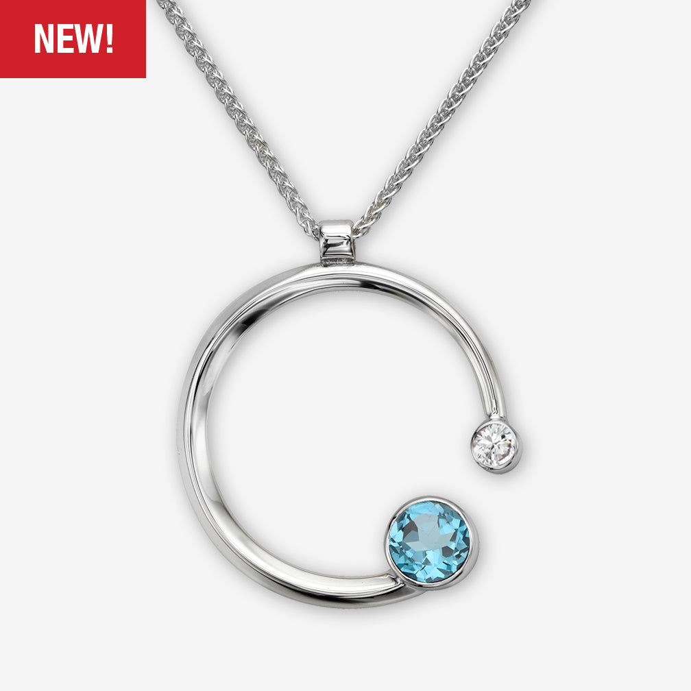 Ed Levin Designs: Necklace: Stargazer Pendant, Silver with Blue Topaz/White Sapphire 18"