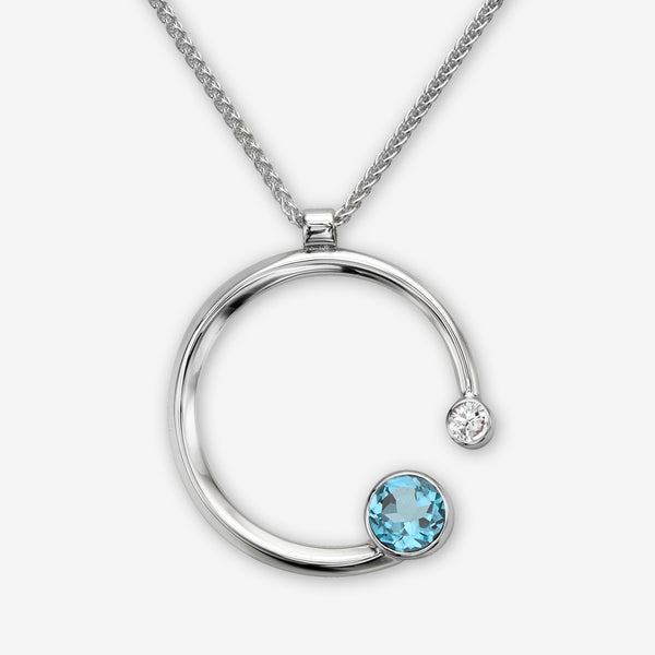 Ed Levin Designs: Necklace: Stargazer Pendant, Silver with Blue Topaz/White Sapphire 18"