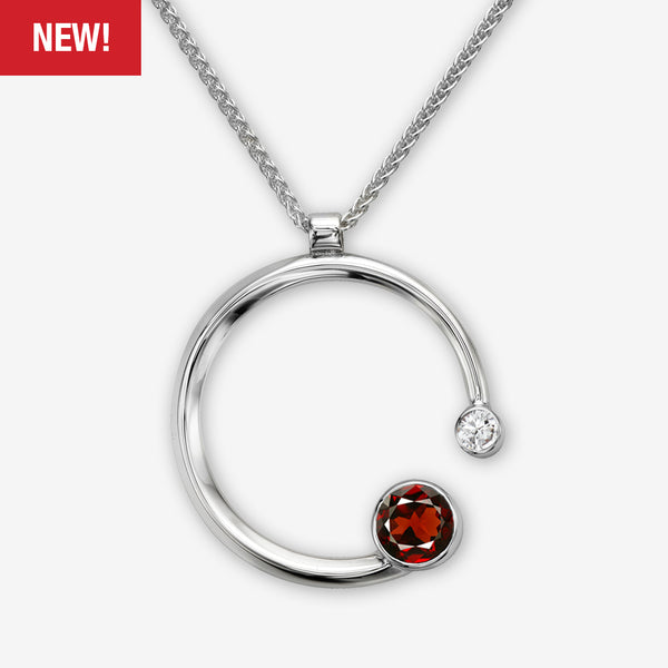Ed Levin Designs: Necklace: Stargazer Pendant, Silver with Faceted Garnet/White Sapphire 18"