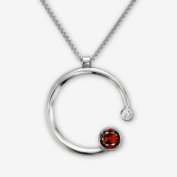 Ed Levin Designs: Necklace: Stargazer Pendant, Silver with Faceted Garnet/White Sapphire 18"