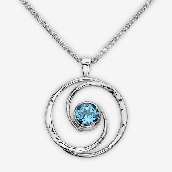 Ed Levin Designs: Necklace: Tide Pool Pendant, Silver with Blue Topaz 18"
