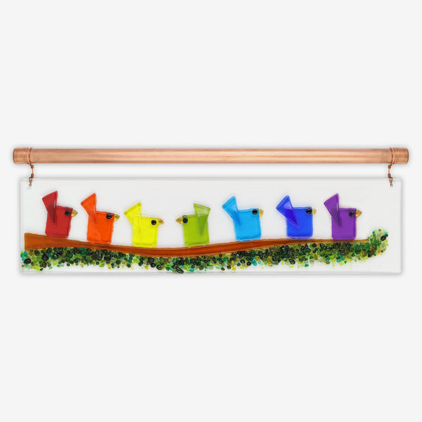 Free Spirit Glass Art Birds: 4x16 Rainbow Horizontal Hanging