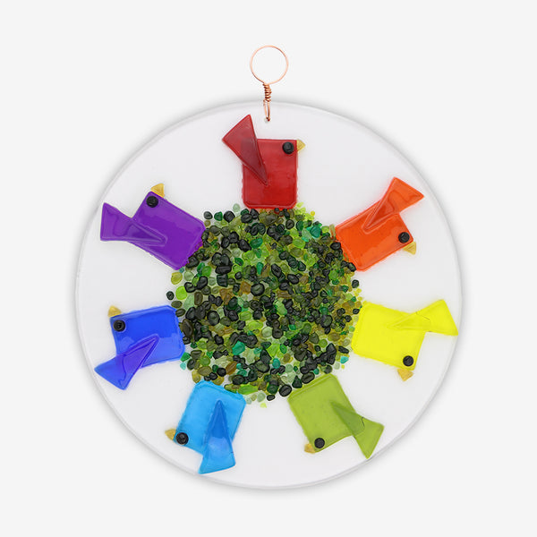 Free Spirit Glass Art Birds: 7.5 Rainbow Round Hanging