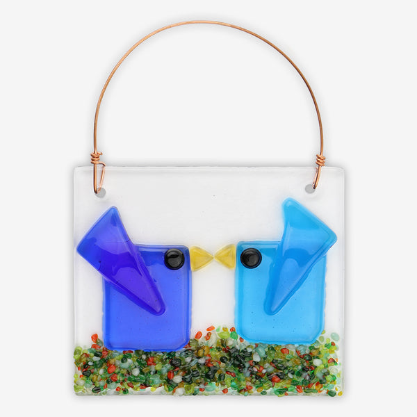 Free Spirit Glass Art Birds: Kissers Blue/Aqua