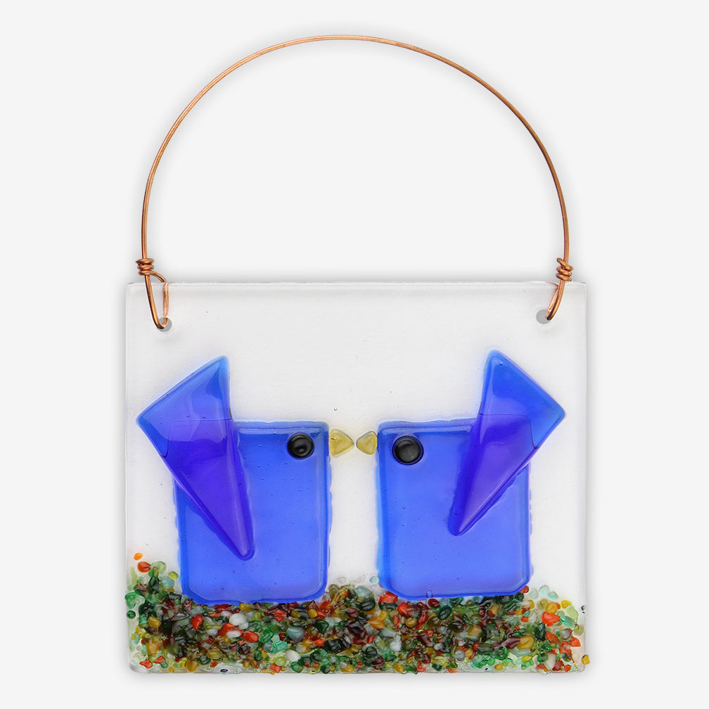 Free Spirit Glass Art Birds: Kissers Blue/Blue