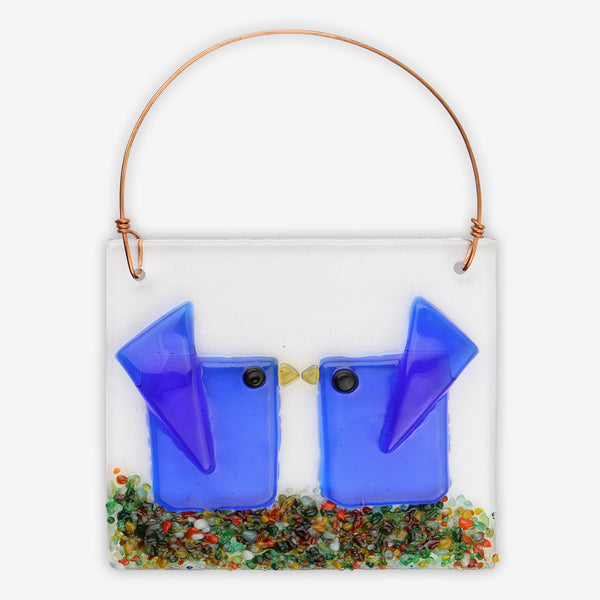 Free Spirit Glass Art Birds: Kissers Blue/Blue