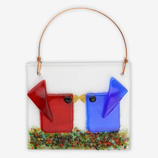 Free Spirit Glass Art Birds: Kissers Red/Blue
