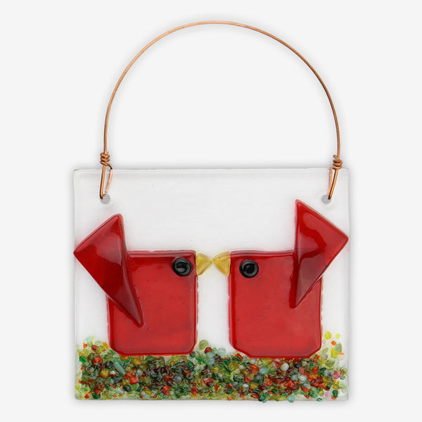 Free Spirit Glass Art Birds: Kissers Red/Red
