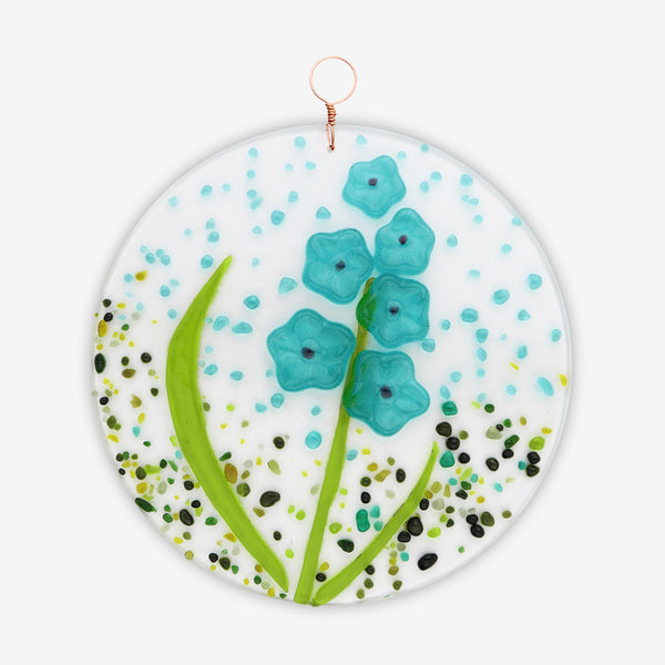 Free Spirit Glass Art Larkspur: 7.5 Aqua Round Hanging