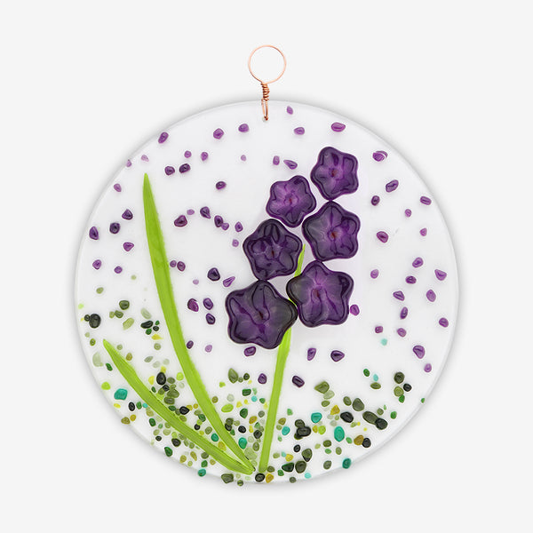 Free Spirit Glass Art Larkspur: 7.5 Violet Round Hanging