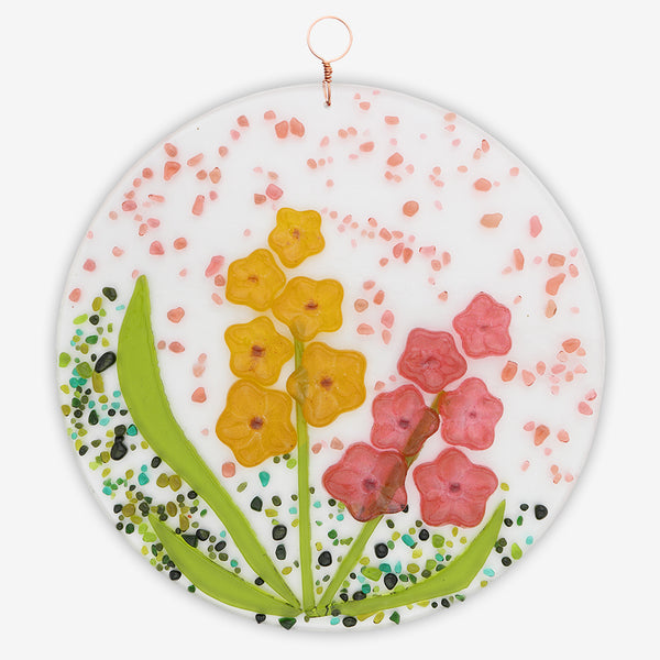 Free Spirit Glass Art Larkspur: 9 Burnt Scarlet/Marigold Round Hanging