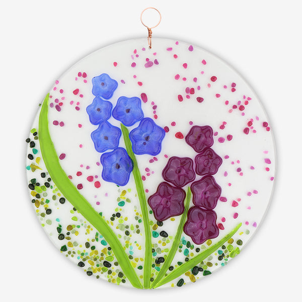 Free Spirit Glass Art Larkspur: 9 Light Pink/Sky Blue Round Hanging