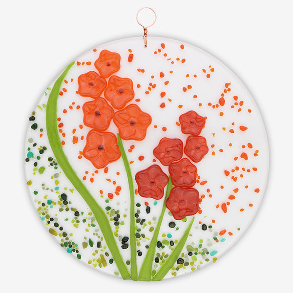 Free Spirit Glass Art Larkspur: 9 Orange/Light Orange Round Hanging