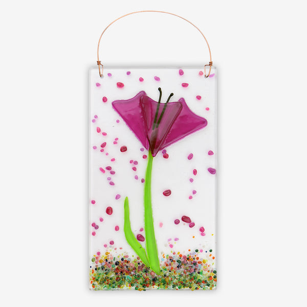 Free Spirit Glass Art Poppy: 4x7 Pink Vertical Hanging