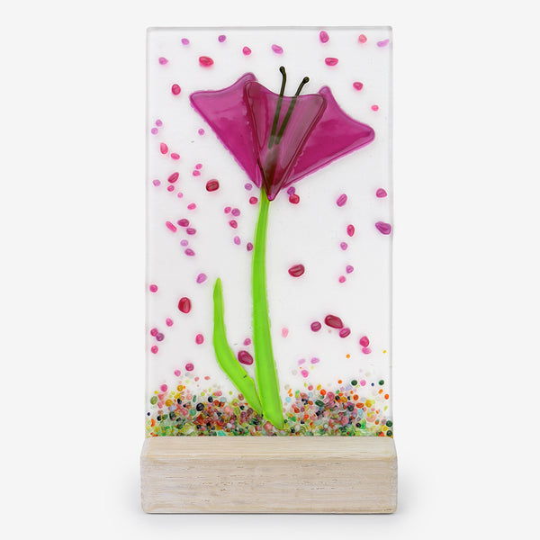 Free Spirit Glass Art Poppy: 4x7 Pink Vertical in Stand