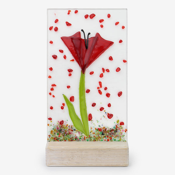 Free Spirit Glass Art Poppy: 4x7 Red Vertical in Stand