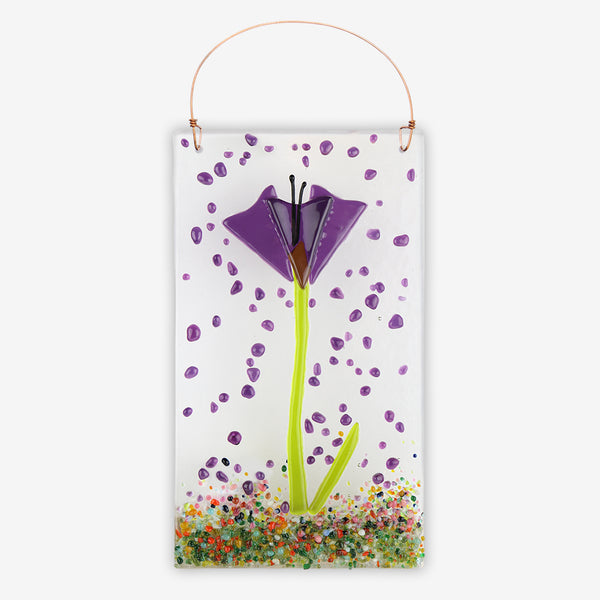 Free Spirit Glass Art Poppy: 4x7 Violet Vertical Hanging