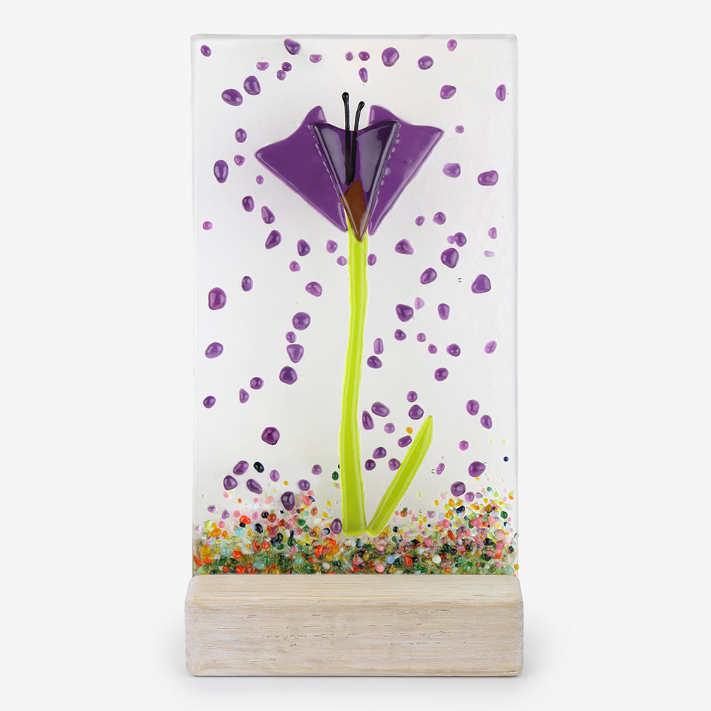 Free Spirit Glass Art Poppy: 4x7 Violet Vertical in Stand