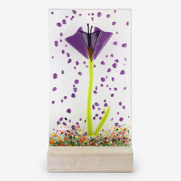 Free Spirit Glass Art Poppy: 4x7 Violet Vertical in Stand