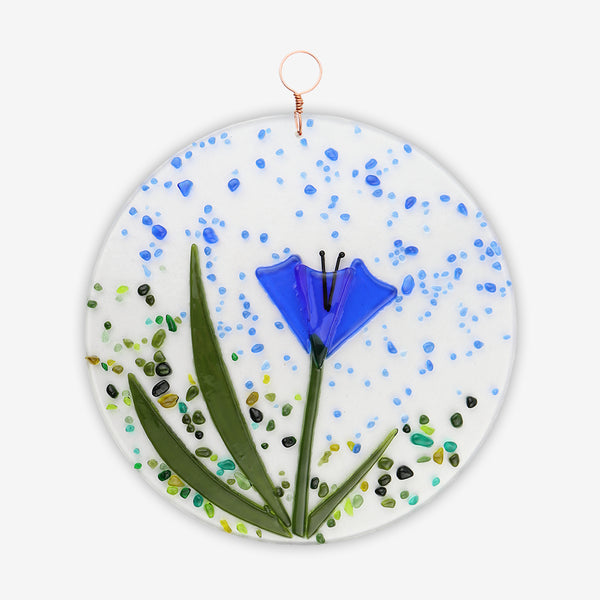 Free Spirit Glass Art Poppy: 7.5 Blue Round Hanging